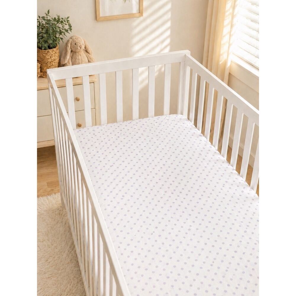 Pottery Barn Kids Polka Dot Fitted Crib Sheet White Purple 100% Organic Cotton